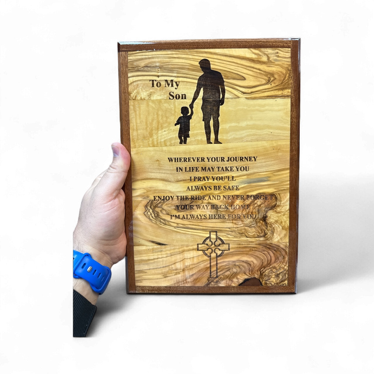 To My Son – Hand Carved Olive Wood Plaque with Prayer Message