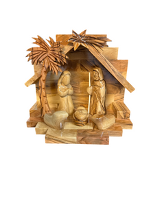 Modern Minimalist Olive Wood Nativity – Hand-Carved in Bethlehem