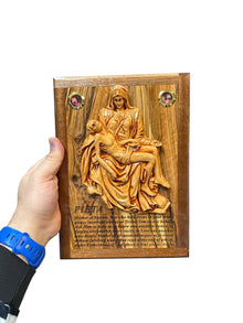 Pietà – Olive Wood Plaque with Prayer, Incense & Holy Land Stones