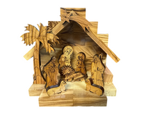 Laser-Etched Olive Wood Nativity – Compact Holy Land Scene