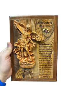 St. Michael the Archangel – Olive Wood Plaque with Prayer & Incense