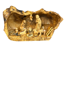 Olive Wood Bark Cave Nativity – Hand-Carved in Bethlehem