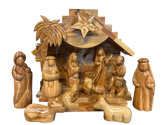 Olive Wood Nativity Set with Music Box – Hand-Carved in Bethlehem