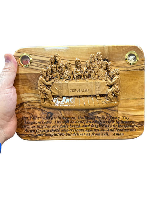 The Last Supper with Lord’s Prayer – Olive Wood Plaque with Incense & Stones