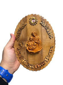 God Bless Our Home – Holy Family Oval Olive Wood Plaque