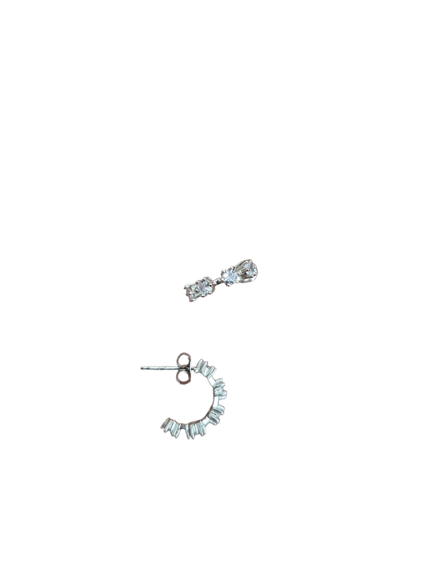 Silver Baguette Crystal Hoop Earrings