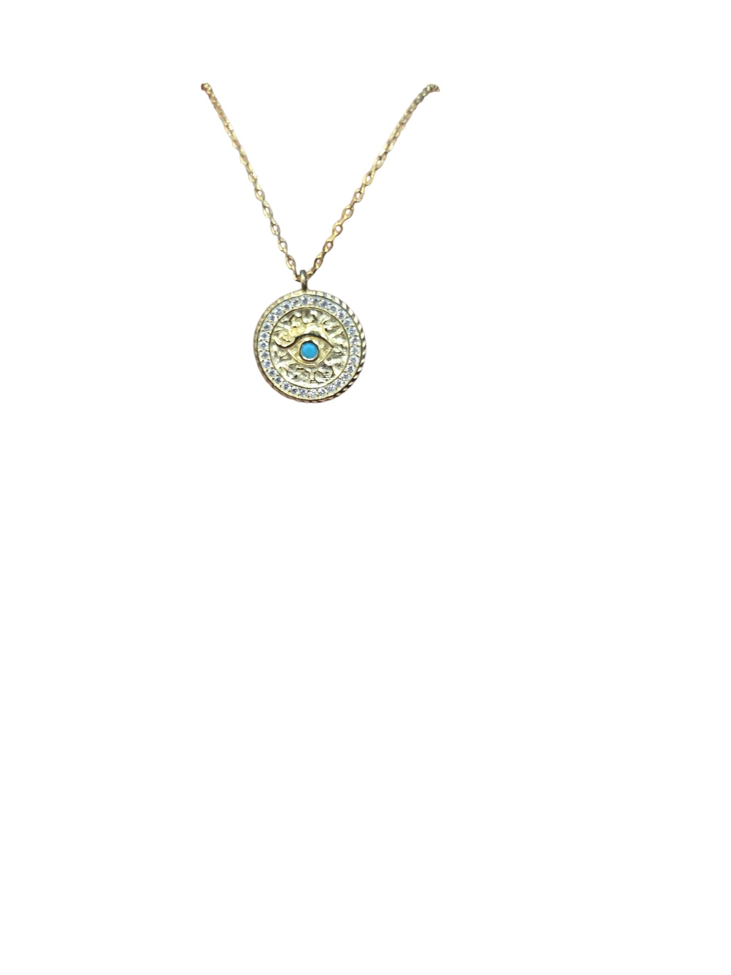 Gold Plated Evil Eye Medallion Necklace