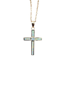 Gold Plated Opal Cross Necklace