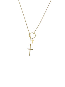 Gold Plated Double Cross Ring Necklace
