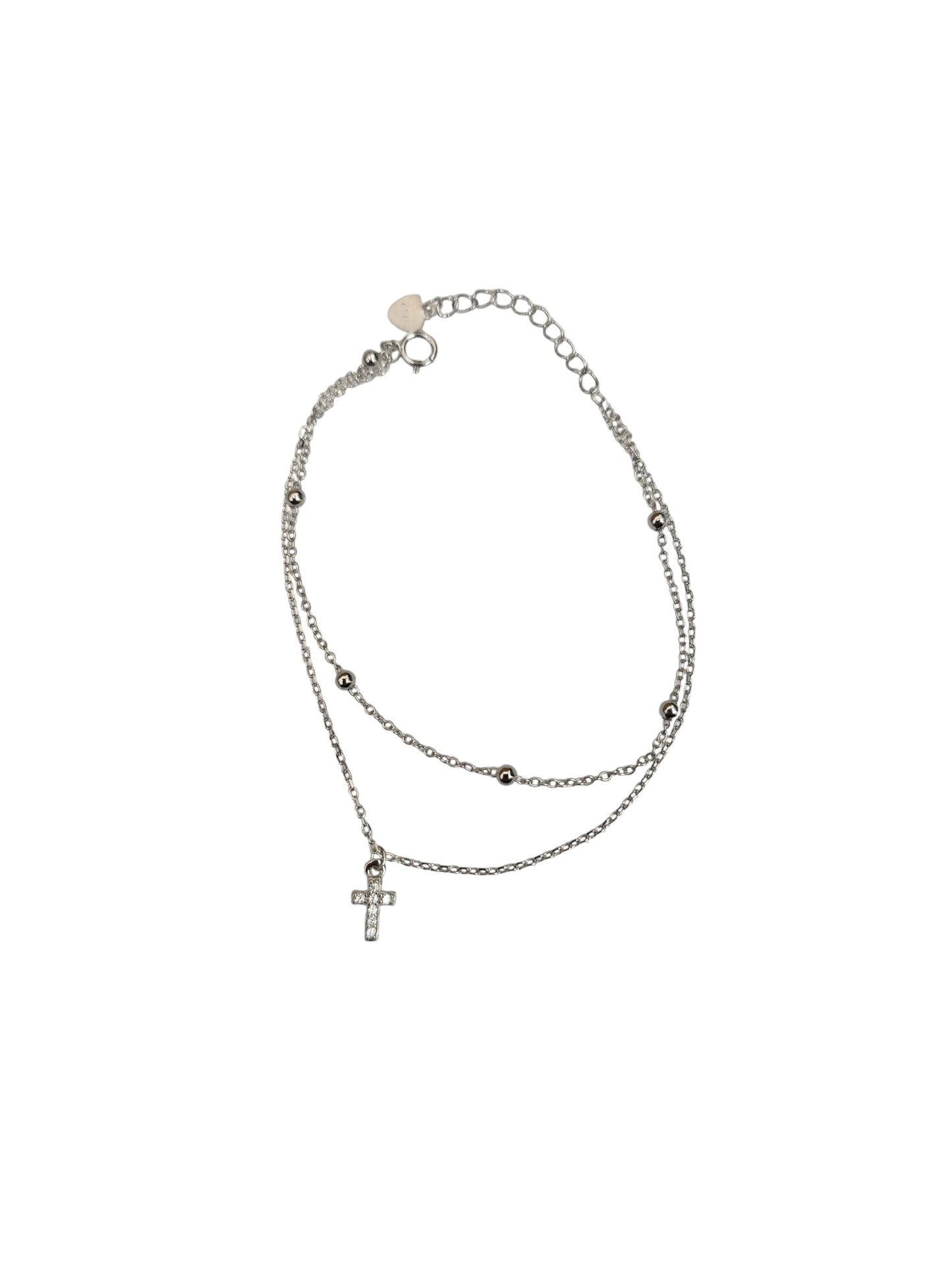 Silver Plated Double Chain Cross Bracelet