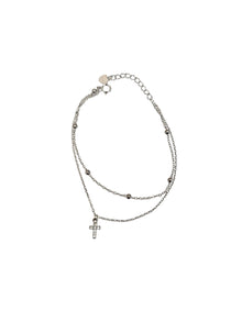 Silver Plated Double Chain Cross Bracelet
