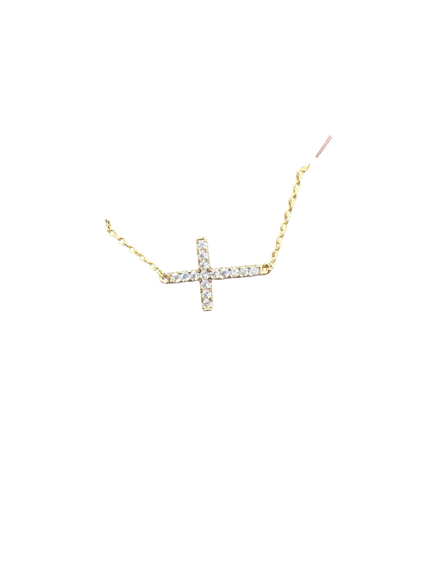 Gold Plated Pave Crystal Cross Necklace