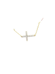 Gold Plated Pave Crystal Cross Necklace