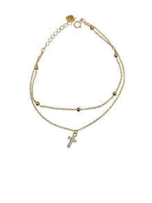Silver Plated Beaded Cross Bracelet