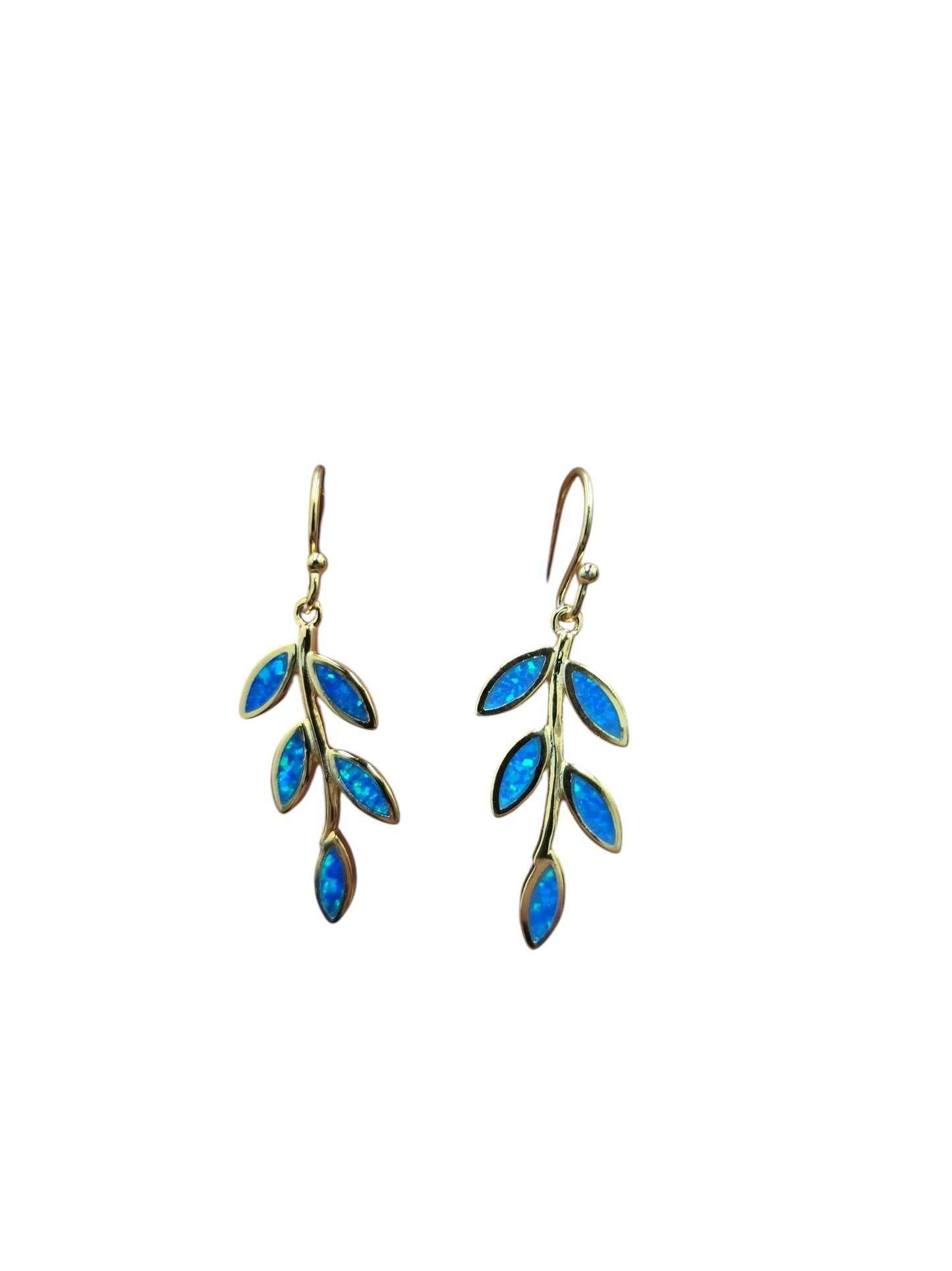 Gold Blue Leaf Drop Earrings