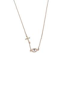 Gold Cross & Evil Eye Necklace