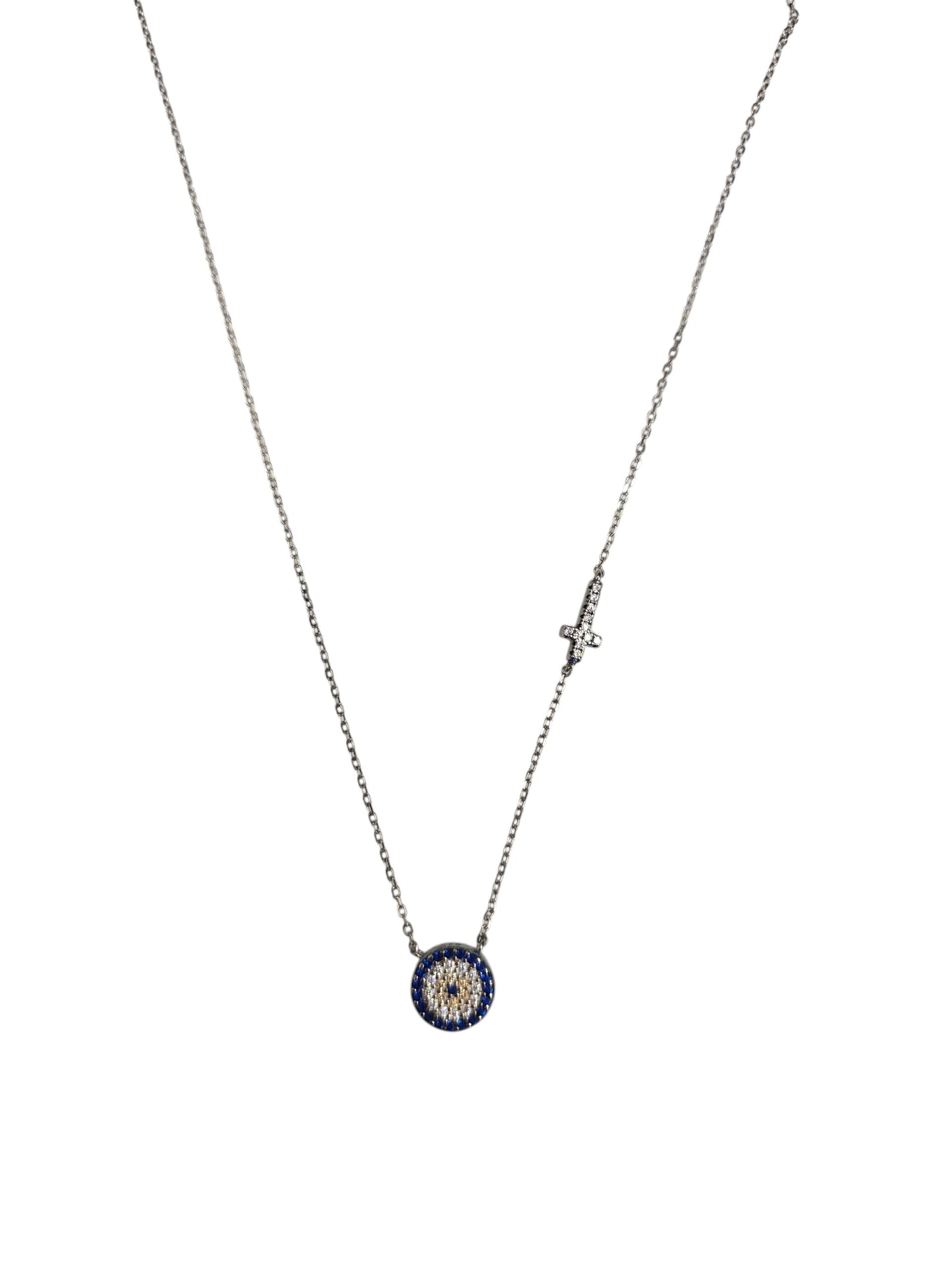 Silver Plated Cross & Evil Eye Necklace