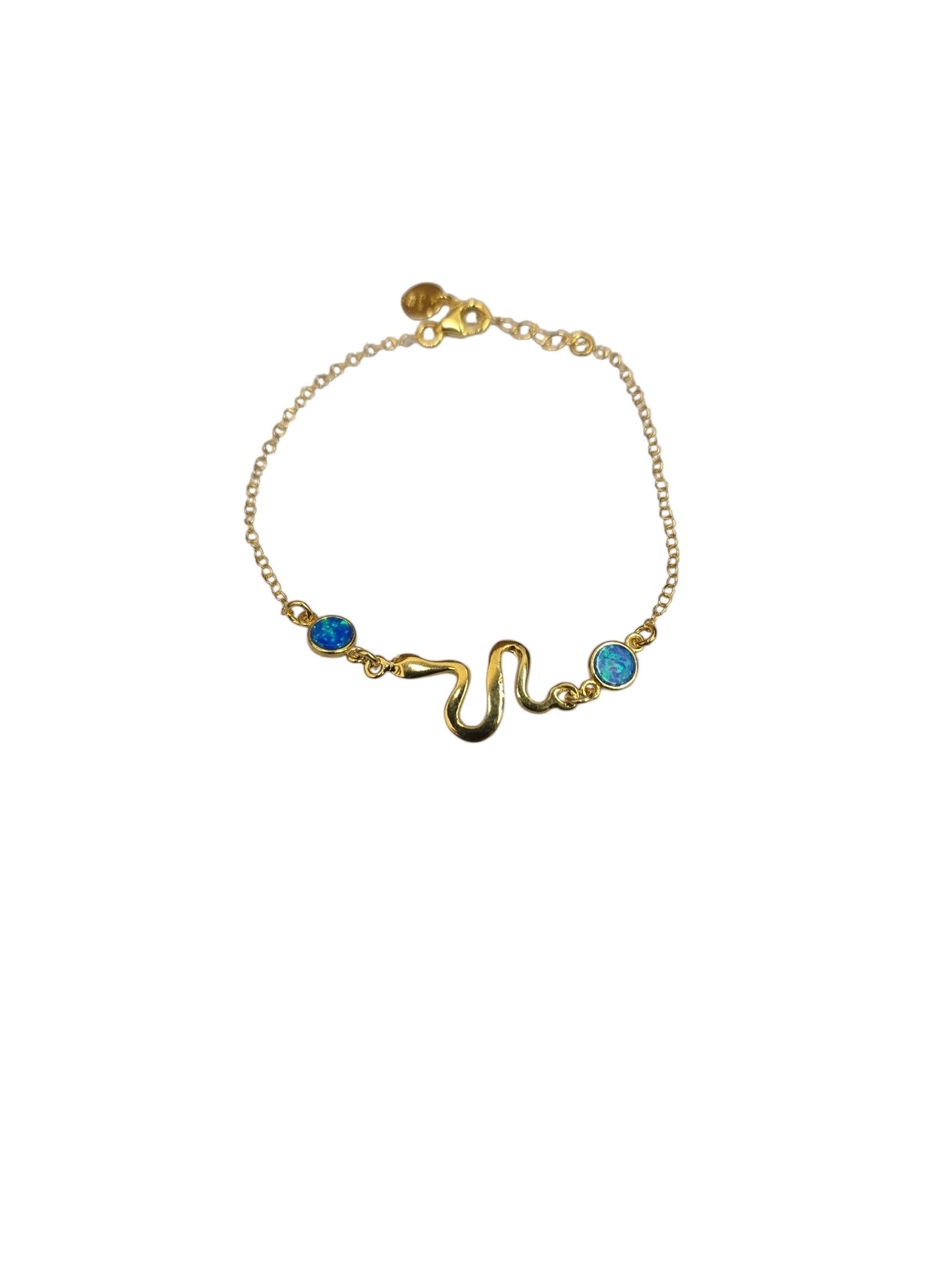 Silver Plated Snake Bracelet with Blue Opal Stones