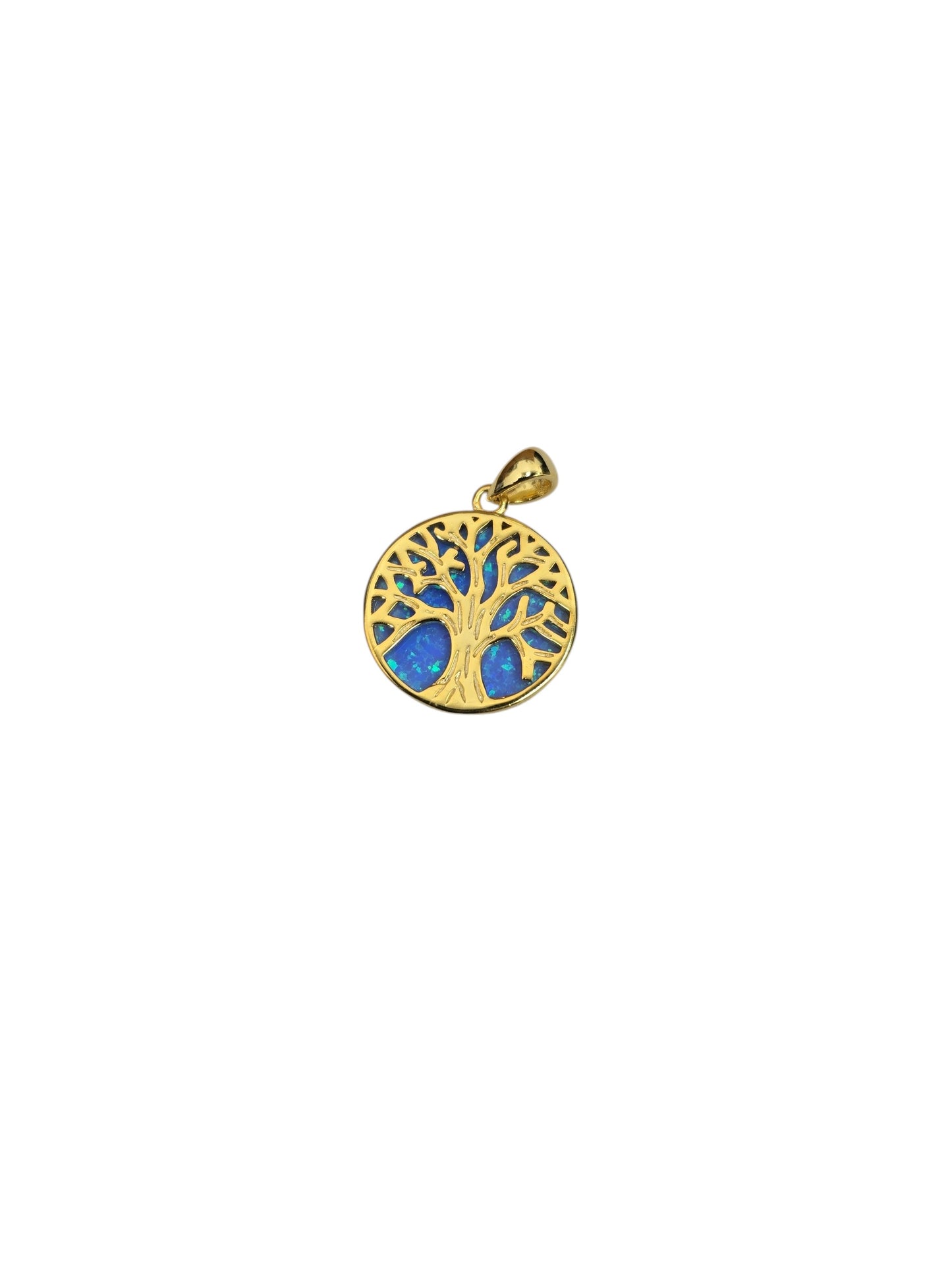 Gold Tree of Life Opal Disc Necklace