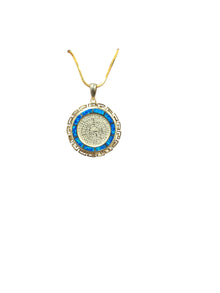 Gold Blue Opal Symbol Disc Necklace