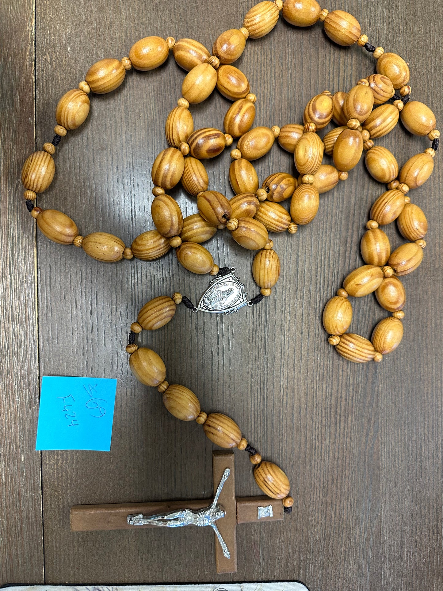 Olive Wood Wall Rosary with Mary Icon