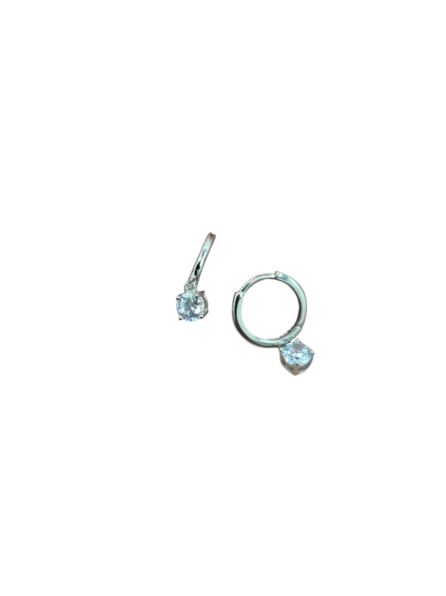 Silver Diamond Drop Hoop Earrings