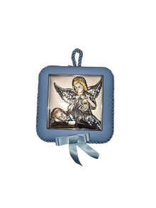 Musical Baptism Guardian Angel Icon – Silver Plated Cradle Hanging (Blue & Pink)
