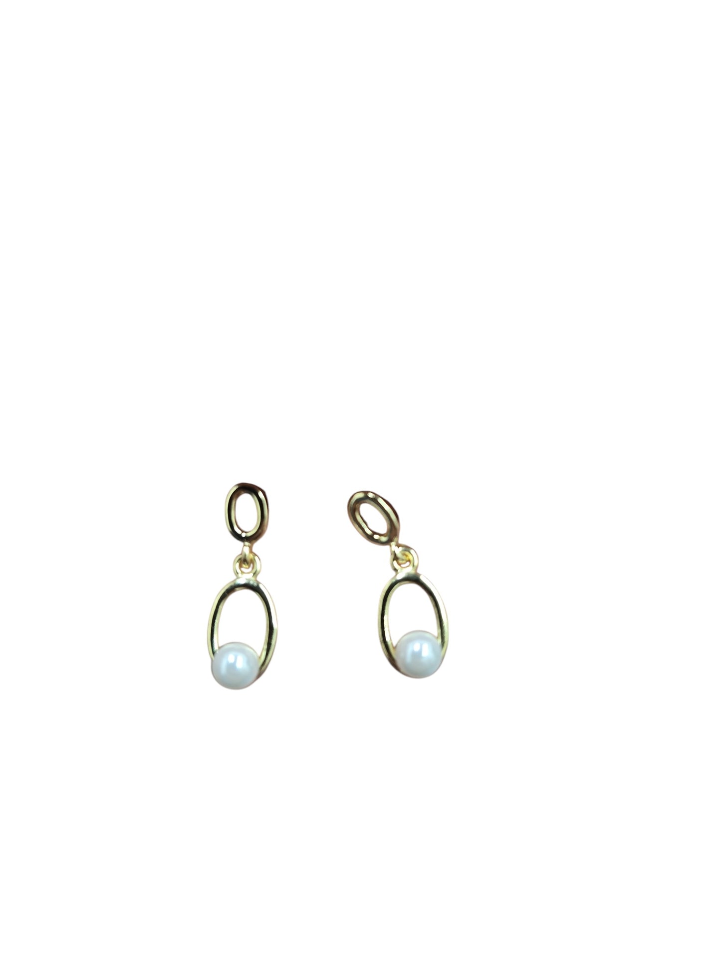 Gold Oval Pearl Drop Earrings