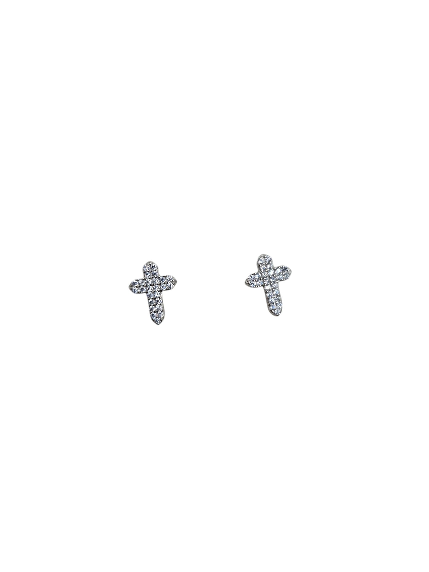 Silver Cross Crystal Stud Earrings