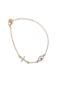 Gold Plated Cross & Evil Eye Bracelet