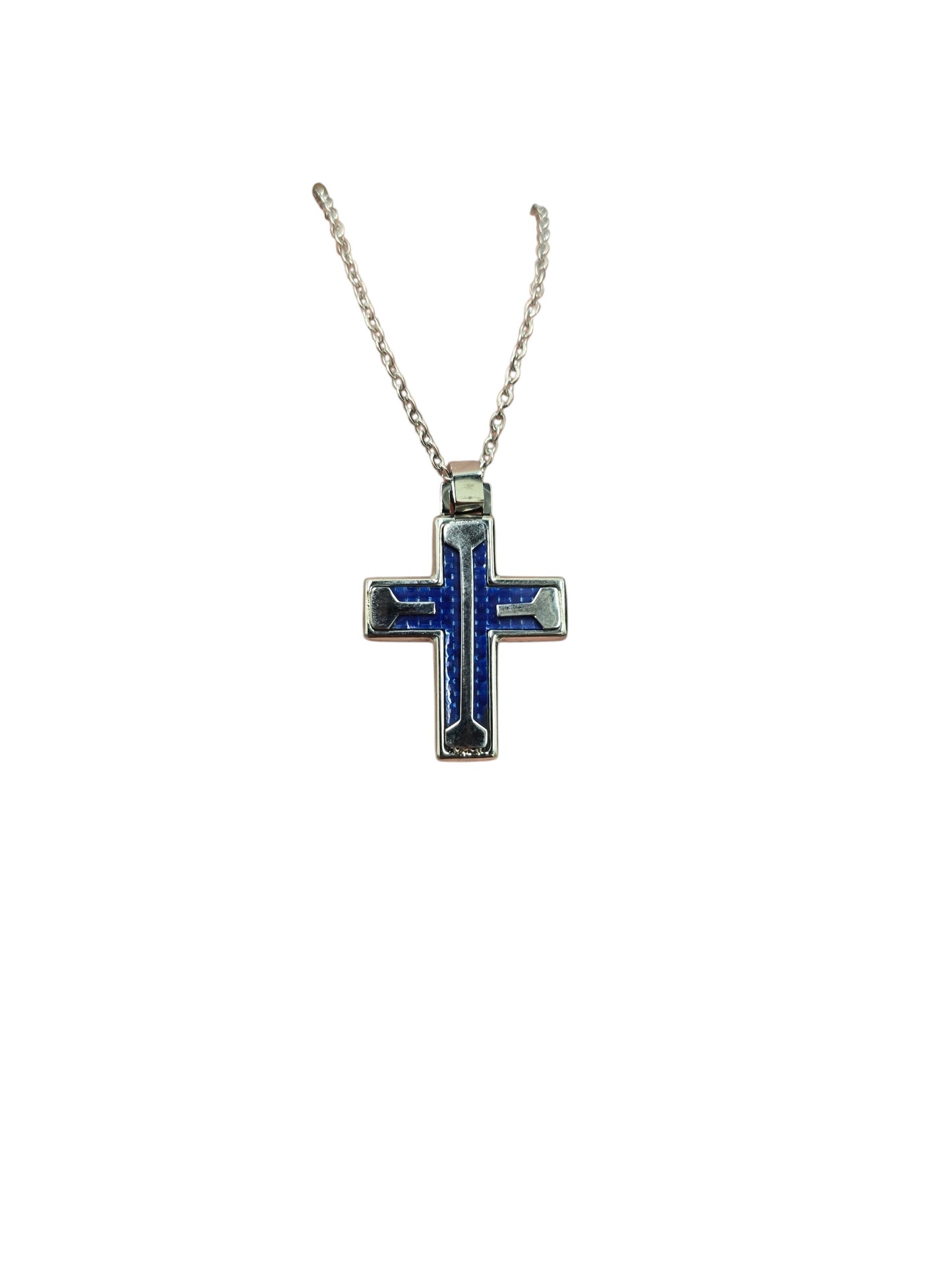 Silver Blue Cross Necklace