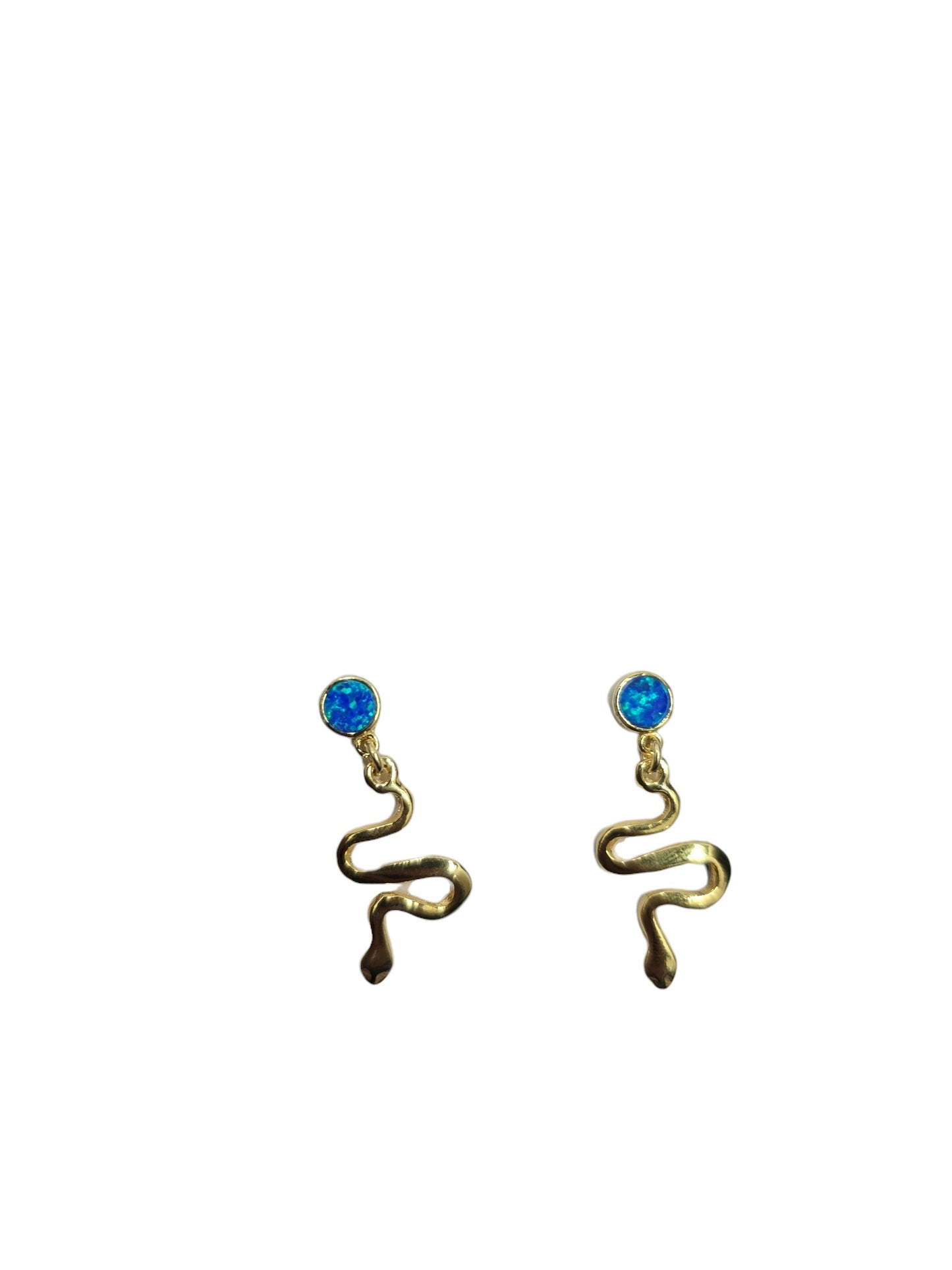 Gold Opal Snake Earrings