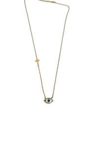 Blue Evil Eye Cross Necklace