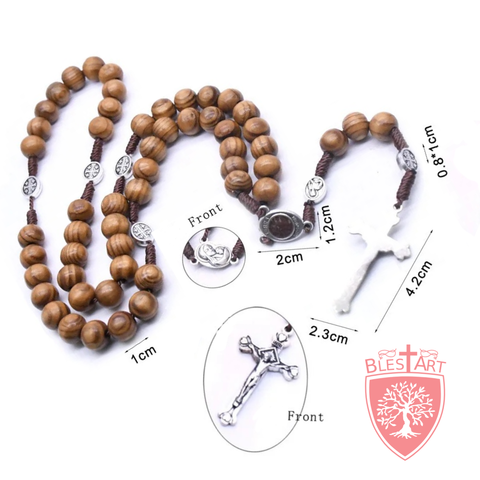 Olive Wood Rosary with Mary Icon and Holy Soil