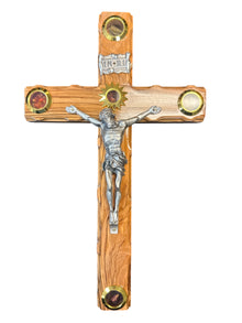 Olive Wood Wall Crucifix with Jerusalem Relics – Handcrafted in the Holy Land