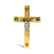 Olive Wood Wall Crucifix with Jerusalem Relics – Handcrafted in Bethlehem