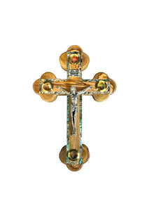 Olive Wood Wall Crucifix with Abalone Shell Inlay and Relics – Handcrafted in Bethlehem