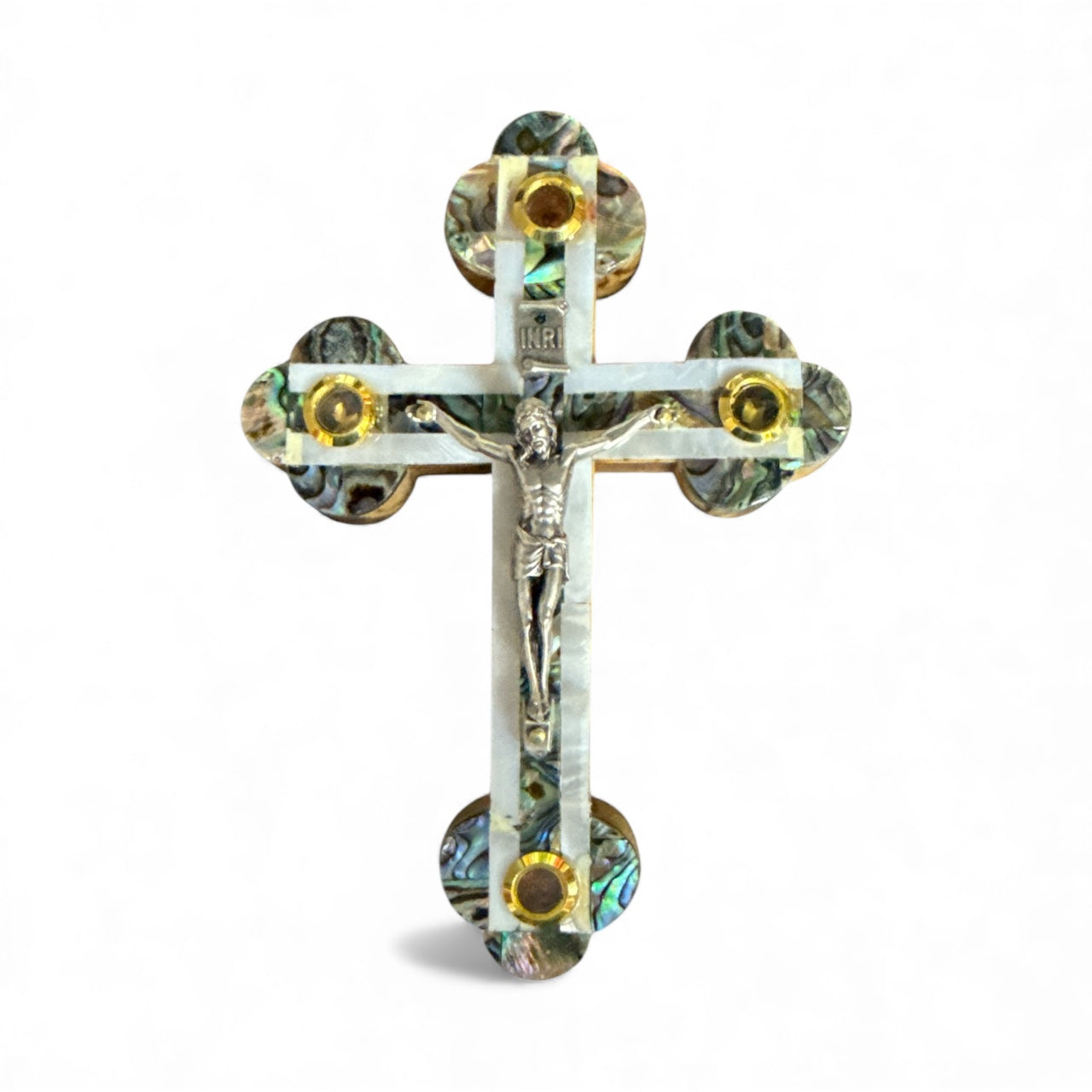 Abalone & Mother of Pearl Inlay Crucifix with Relics – Handcrafted in Bethlehem