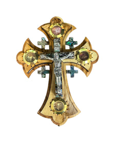 Jerusalem Wall Crucifix with Abalone Inlay & Holy Land Relics