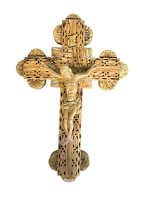 Hand-Carved Olive Wood Crucifix – Intricate Floral Design from Bethlehem