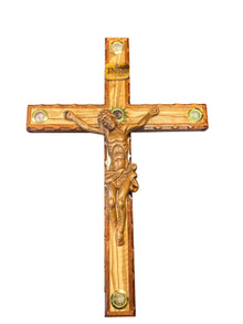 20.5" Hand-Carved Olive Wood Crucifix with Relics from the Holy Land