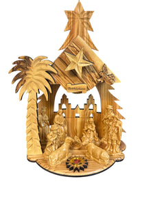 Olive Wood Nativity Set with Music Box and Star of Bethlehem