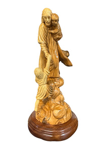 Jesus Helping the Children – Hand-Carved Olive Wood Statue from Bethlehem (9.5")