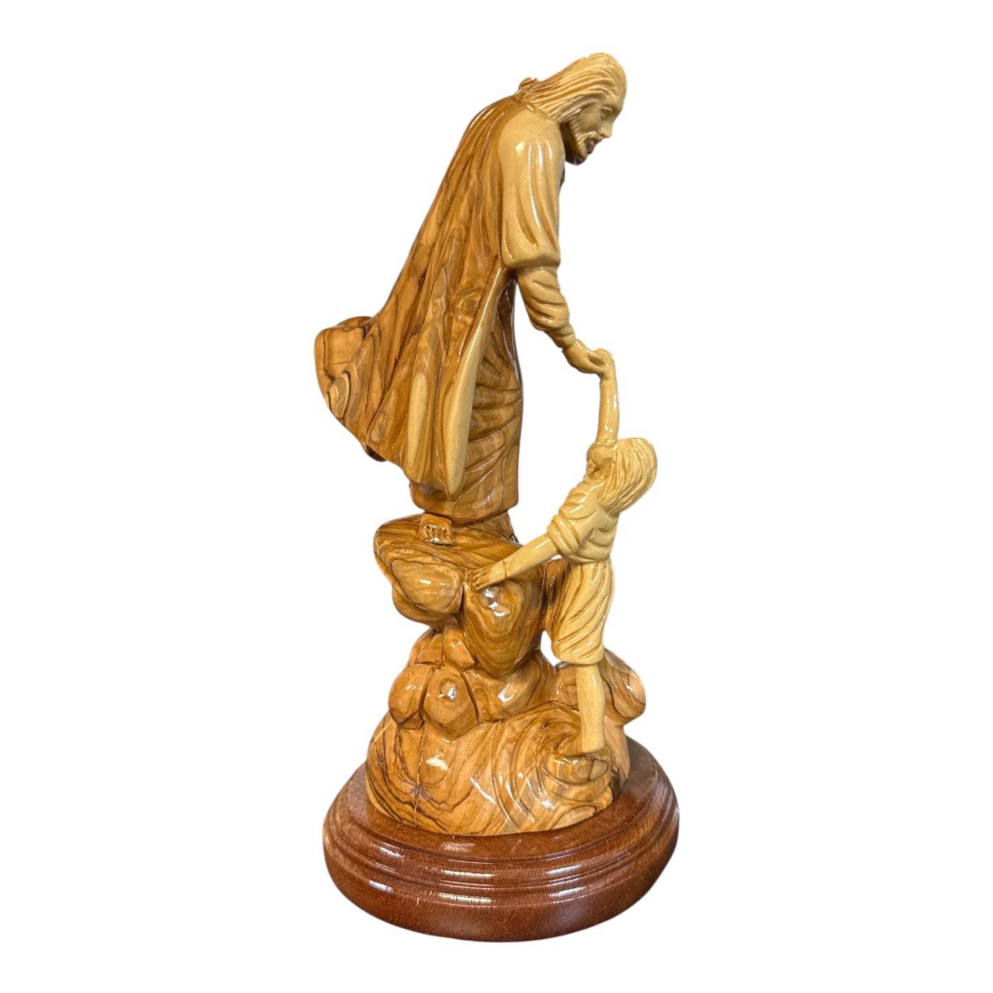 Jesus Helping the Children – Hand-Carved Olive Wood Statue from Bethlehem (9.5")