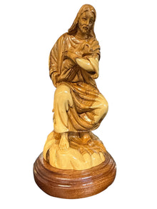 The Good Shepherd – Hand-Carved Olive Wood Statue from Bethlehem (8")