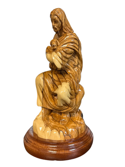 The Good Shepherd – Hand-Carved Olive Wood Statue from Bethlehem (8")