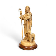 The Good Shepherd with Sheep – Hand-Carved Olive Wood Statue from Bethlehem (6")