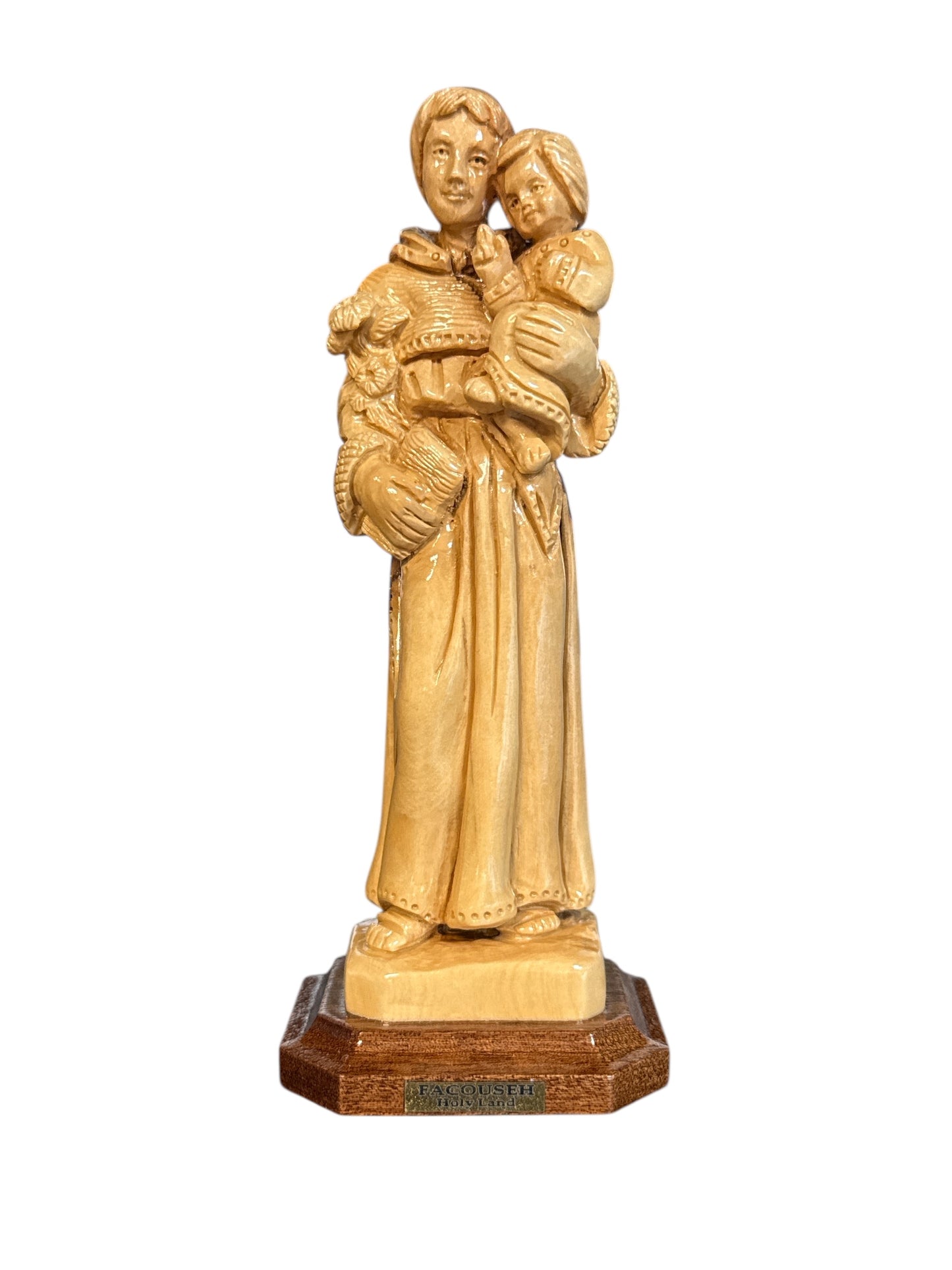 St. Anthony with Child Jesus – Hand-Carved Olive Wood Statue from Bethlehem (6.5")