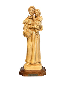 St. Anthony with Child Jesus – Hand-Carved Olive Wood Statue from Bethlehem (6.5")