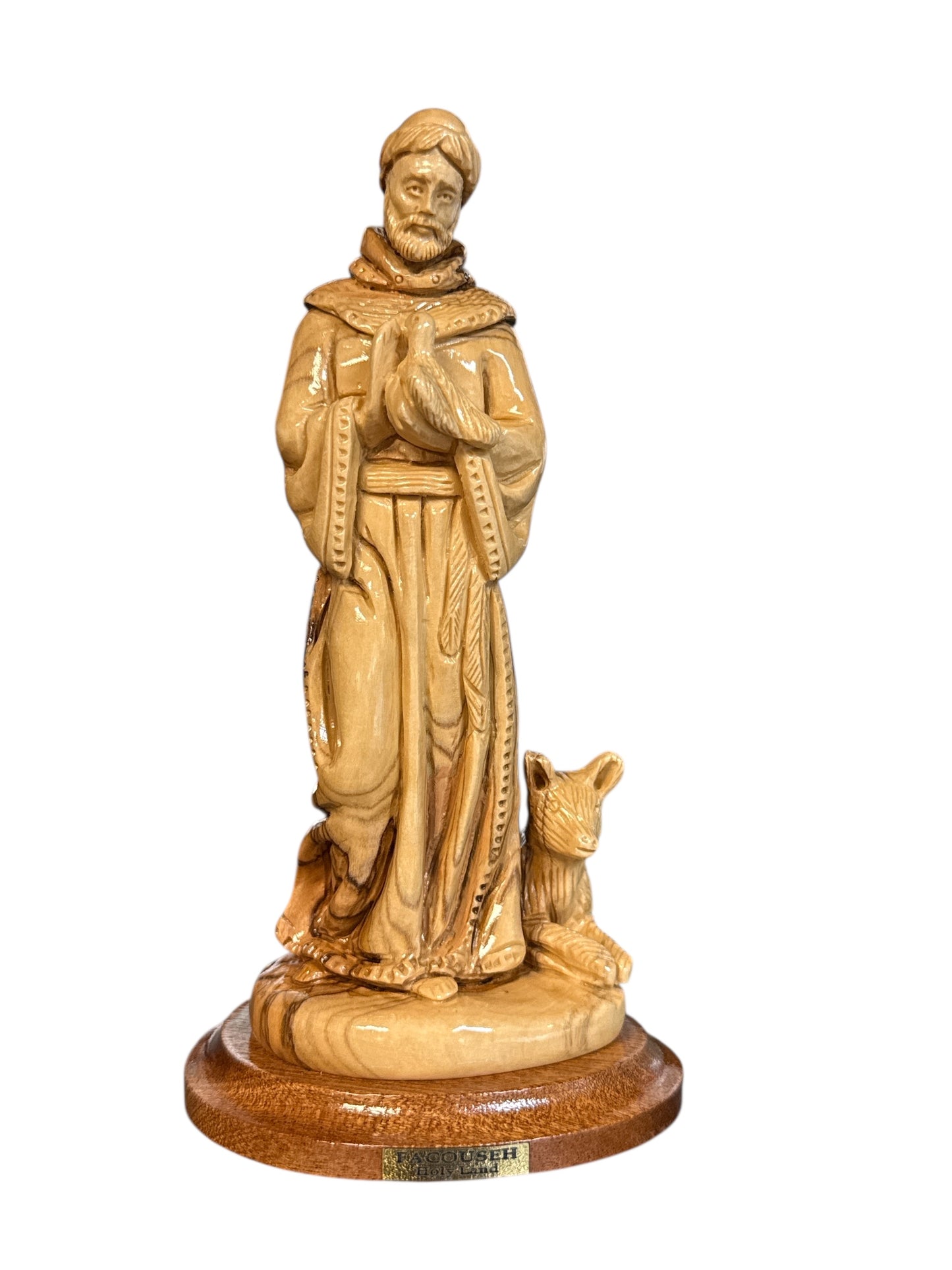 St. Francis of Assisi with Animals – Hand-Carved Olive Wood Statue from Bethlehem (6.5")
